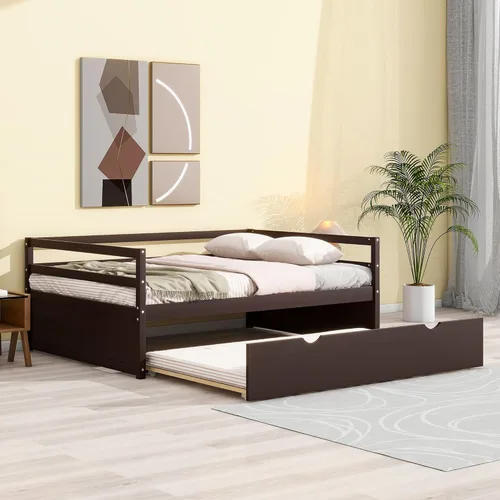Miniatura 8 de Merax Sofá cama tamaño individual con nido, marco de sofá cama de madera maciza, color espresso