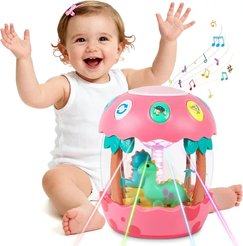 Miniatura 9 de M SANMERSEN Juguetes para bebés de 6 a 12 meses, juguetes musicales giratorios de dinosaurio para bebés de 0 a 6 a 12 a 18 meses, juguetes para Rosa