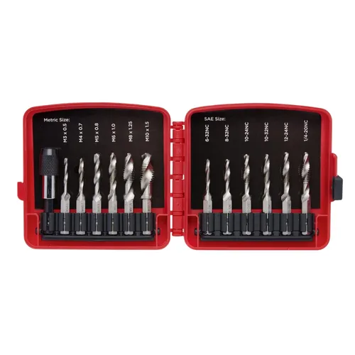 NEIKO 10059A Juego de brocas combinadas y enroscadas con adaptador para cambio rápido, 13 piezas, SAE (6-32NC a 1/4-20NC) y juego de brocas métrico