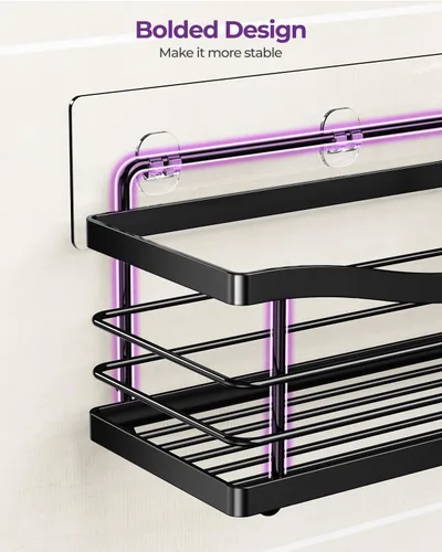Miniatura 5 de ODesign Estante organizador de ducha de acero inoxidable SUS304 para almacenamiento de baño y cocina, estante adhesivo sin perforaciones con 4 Negro