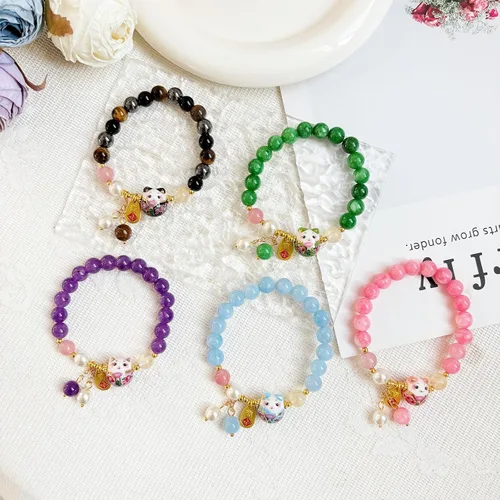 Miniatura 8 de Pulsera de gato de la suerte Feng Shui, joyería de buena suerte para mujer, protección de riqueza y fortuna, pulseras de cristal de piedras