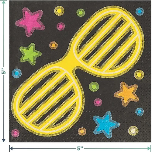 Miniatura 6 de HOME & HOOPLA Suministros para fiestas de los años 90, platos redondos de papel para cena y postre con servilletas de neón (32 platos y servilletas)