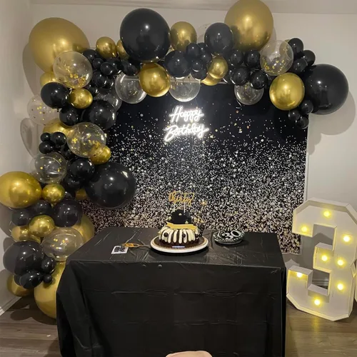 Miniatura 3 de Globos negros dorados, paquete de 60 globos de látex de 12 pulgadas negros metálicos cromados dorados con globo de confeti dorado para hombres