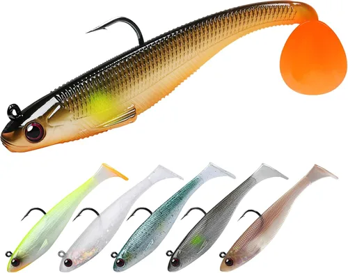 Miniatura 7 de TRUSCEND Shadtale Easy Catch Soft Fishing Lures with BKK Hooks - Trembly Sinking and Vibrating Swim for More Bites, Pre-Rigged Swimbaits for Bass