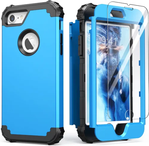 Miniatura 22 de IDweel Funda para iPhone 8, para iPhone 7 con protector de pantalla, 3 en 1, híbrida resistente a prueba de golpes, funda de policarbonato duro