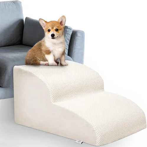 Miniatura 9 de Escaleras para Perros para Perros Pequeños - Rampa de Espuma de Alta Densidad, Pasos Extra Anchos para Mascotas con Fondo Antideslizante para Camas