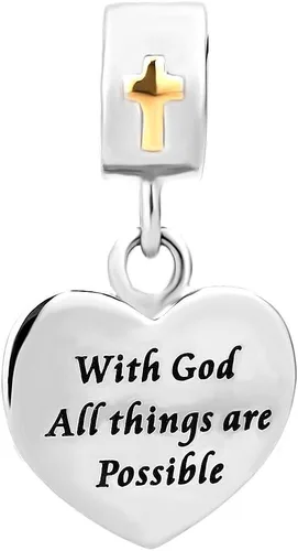 Miniatura 2 de CharmSStory Abalorio de cruz religiosa de corazón cristiano para pulseras europeas