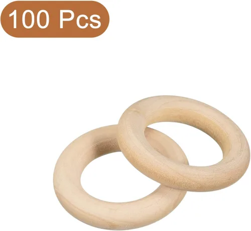 Miniatura 3 de uxcell 100 anillos de madera natural de 1.181 in (1.2 pulgadas), círculos de madera lisa sin terminar de 0.236 in de grosor para manualidades