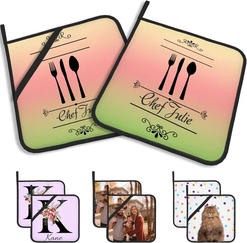 Miniatura 37 de Manoplas de horno personalizadas con soportes para ollas con nombre y foto personalizados, manoplas de horno resistentes al calor y al deslizamiento
