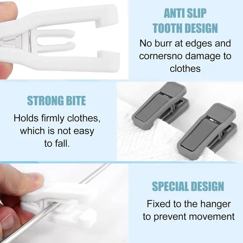 Miniatura 3 de Blcculi 50 clips de plástico para colgar bebés, agarre fuerte para perchas delgadas y de terciopelo (blanco)