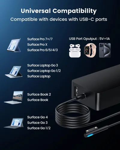 Miniatura 3 de Microsoft Surface - Adaptador de fuente de alimentación de 44 W, compatible con Surface Go 2, Laptop Go 3, Book 2, Pro 7, Pro X, funciona con 36 W