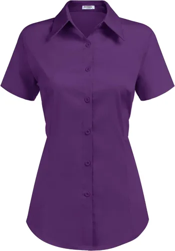 Miniatura 14 de HOTOUCH - Camisas básicas con botones para mujer de manga corta elásticas con cuello de botón para mesera y trabajo