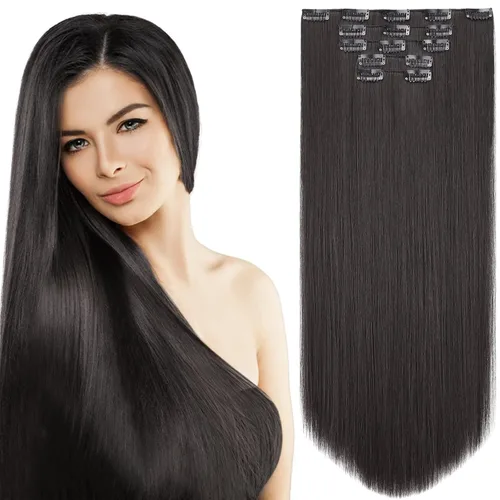 Miniatura 59 de Extensiones de cabello negro lacio, 2 juegos de extensiones de cabello con clip para mujeres, Halloween, 5 piezas de 22 pulgadas, piezas de cabello