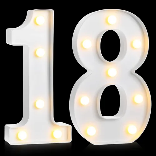 Miniatura 16 de Treela Números decorativos de cumpleaños de 8.7 pulgadas, letrero de número de marquesina con purpurina para decoración de fiesta de cumpleaños, Oro