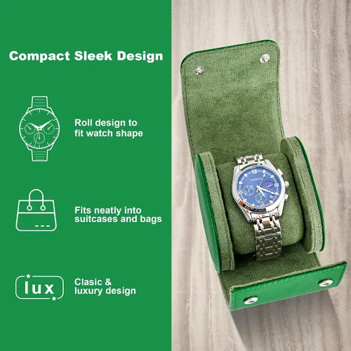 Miniatura 5 de ROSELLE Funda para reloj para hombres y mujeres con forro de gamuza, estuche de viaje para reloj, organizador de almacenamiento y exhibición