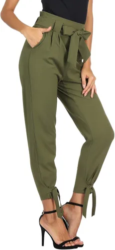 Miniatura 4 de GRACE KARIN - Pantalón tipo lápiz para mujer, diseño informal de tiro alto, con lazo al frente y bolsillos, para trabajo.