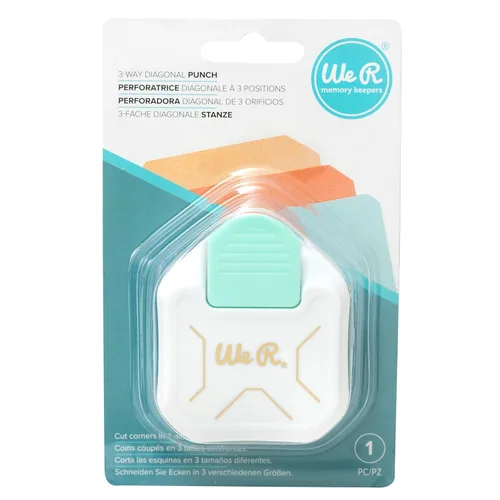 Miniatura 2 de We R Memory Keepers Perforadora de esquina diagonal de 3 vías, blanco, perforadores de papel para manualidades, páginas de álbumes de recortes