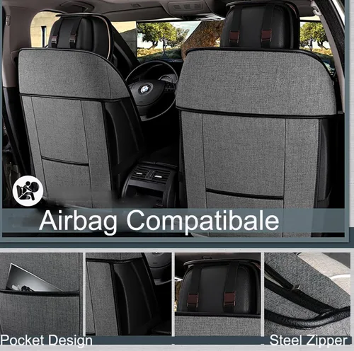 Miniatura 2 de 2 fundas para asiento delantero de automóvil, transpirable, a prueba de sudor, tela de tela sintética de lino fino, cojín de ajuste universal