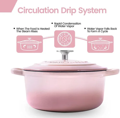 Miniatura 4 de EDGING CASTING Horno holandés cubierto de hierro fundido esmaltado de 5.5 cuartos de galón con doble asa, hornos holandeses con tapa para hornear