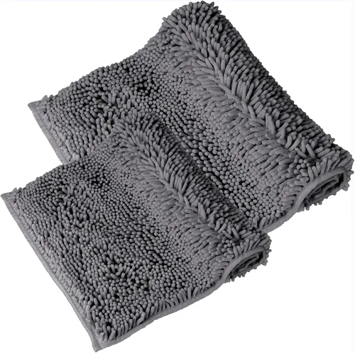 Miniatura 8 de LanYunUmi Juego de 2 alfombras de baño de felpilla chenille antideslizante color gris oscuro, tapete de baño extra suave y absorbente para ducha