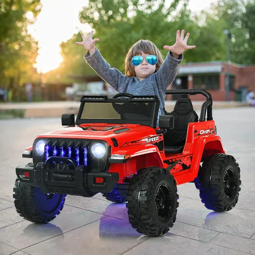 Miniatura 2 de OLAKIDS Camión de paseo para niños, vehículo eléctrico de 12 V con control remoto, automóvil para niños pequeños a batería con música, bocina, 3 Rojo