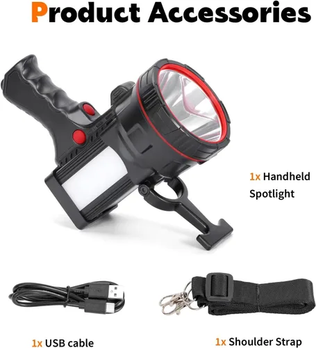 Miniatura 7 de Superbright Linterna LED de Mano Reflector Linterna Potente Luz de Búsqueda Linterna Recargable por USB con Función de Banco de Energía Luz