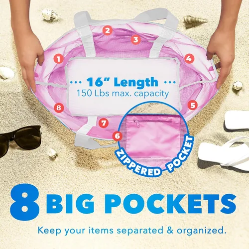 Miniatura 3 de Bolsa de playa de malla ligera, para juguetes y elementos esenciales de vacaciones