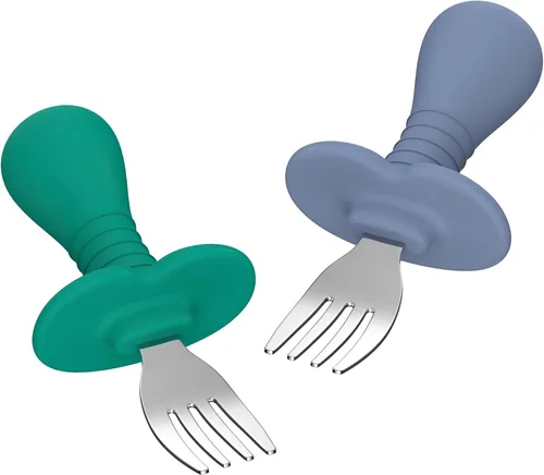 Miniatura 8 de Juego de 4 tenedores para bebés, utensilios de autoalimentación con asas de silicona suave, acero inoxidable 18/8, antiestrangulamiento y sin BPA 4