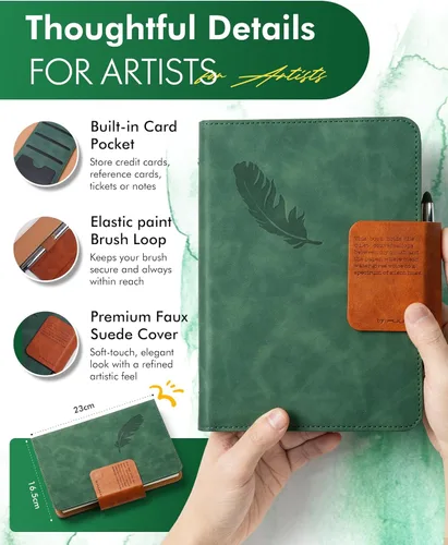 Miniatura 4 de Fuumuui Cuaderno de bocetos de acuarela con pincel de viaje de doble punta, bloc de papel de acuarela, 100% algodón sin ácidos, prensa en frío