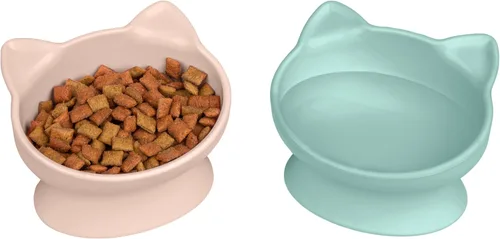 Kitty City Cuencos Elevados para Gatos (Juego de 2), Platos Elevados Amigables con los Bigotes para Comida y Agua de Gatos, Diseño Moderno de rosado