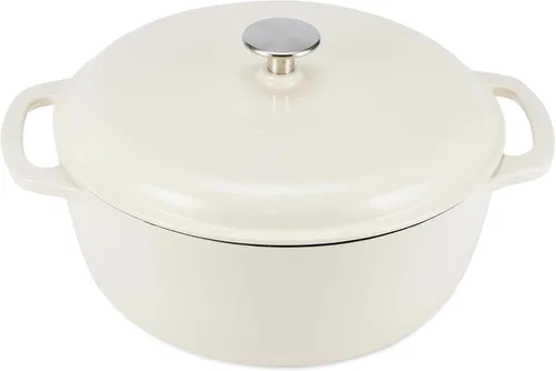 Miniatura 22 de Amazon Basics Olla de horno holandés de hierro fundido con tapa, esmaltada, redonda, doble asa, resistente, pequeña, 4.3 cuartos de galón, azul