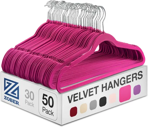 Miniatura 12 de Zober - Paquete de 50 perchas de terciopelo gris para abrigos, pantalones y ropa de vestir; perchas de fieltro fuertes y antideslizantes con ahorro