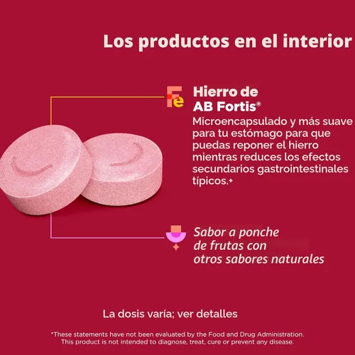 Miniatura 2 de OLLY Deliciosa tableta masticable de hierro, suplemento de hierro de AB Fortis, sabor a ponche de frutas, suministro para 30 o 20 días, 60