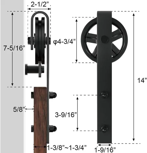 Miniatura 7 de WINSOON - Kit de rodillo para puerta corrediza, para puerta de garaje, clóset, de acero al carbono, sistema de pista plana