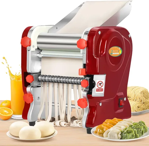 Newhai Máquina de pasta eléctrica comercial, máquina automática de fideos, máquina de prensado de rodillos de masa de alta resistencia 2 en 1, con