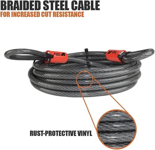 Miniatura 6 de BV Candado de seguridad de cable resistente de 4 pies con bucles – Cable de alambre trenzado de acero extra grueso de 10 mm (3/8"), resistente a