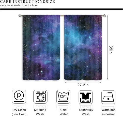Miniatura 6 de Cortinas de cocina con diseño de galaxia para cocina, con bolsillo para barra, 27.5 pulgadas de ancho x 39 pulgadas de largo, decoración