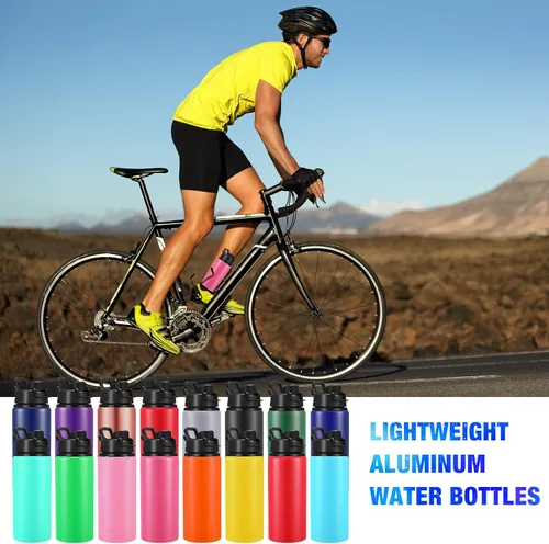 Miniatura 3 de Sunnyray 16 Piezas Botellas de Agua de Aluminio a Granel Multicolor Reutilizables Botella Deportiva con Tapas a Presión Paquete Múltiple Frasco