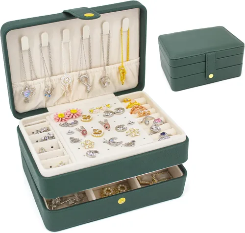KOOAAICCHI Joyero pequeño, organizador de joyas de viaje, cajas de joyería portátiles para mujeres y niñas, regalo de doble capa, soporte de joyería