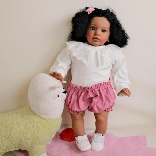 Miniatura 4 de Angelbaby Muñecas de bebé negras Reborn de 26 pulgadas, tamaño grande, realista, afroamericana, niña pequeña, pipa, cuerpo de tela pesada, bebés