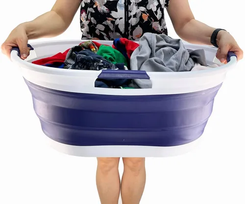 Miniatura 7 de SAMMART Cesta de plástico plegable para ropa sucia de 44 litros (11.6 galones) - Contenedor/organizador plegable - Tina de lavado portátil