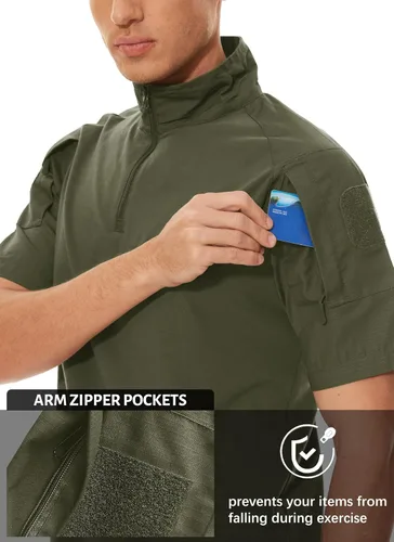 Miniatura 47 de MAGCOMSEN Camisas militares tácticas para hombre con cremallera de 1/4, manga corta, ajustada, camisa de camuflaje
