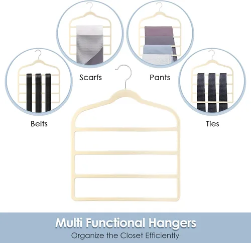 Miniatura 8 de DUDUCOFU - Perchas de terciopelo antideslizantes que ahorran espacio para pantalones, paquete de 4 perchas de ropa de varias capas, organizador