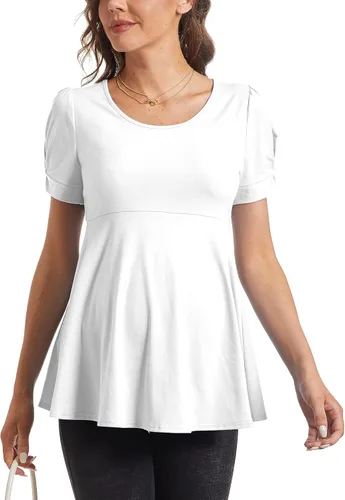 Miniatura 3 de Camisetas de maternidad para mujer, manga corta abombada, cuello redondo, ropa casual de embarazo