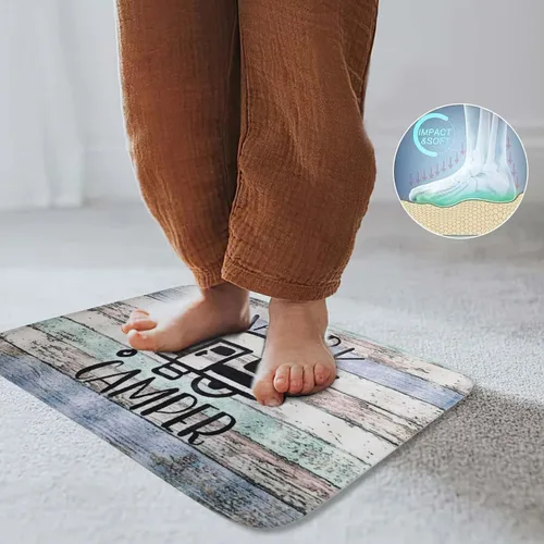 Miniatura 6 de Syhonic Juego de alfombras de baño de 3 piezas, alfombra de baño Happy Camping, tapete de contorno y funda para asiento de inodoro, tapetes de baño