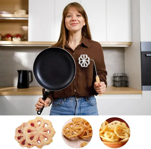 Miniatura 6 de IMIKEYA Molde para bunuelos con mango roseta Timbale Maker Flower Achappam Mold Waffle Mold Rosette Cookie Cutter herramienta para hornear