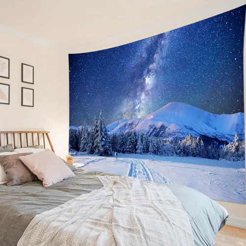 Miniatura 3 de HVEST Tapiz de cielo estrellado, nieve, montaña, para colgar en la pared, bosque de pinos, tapices para dormitorio, sala de estar, decoración