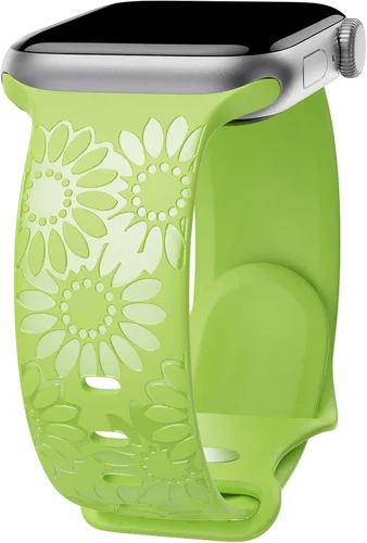 Miniatura 25 de Correa de silicona grabada de girasol compatible con correas de Apple Watch de 1.496, 1.575, 1.614, 1.654, 1.732, 1.772 y 1.772 pulgadas para mujer