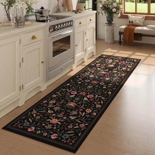 Miniatura 16 de Alfombra de entrada vintage con medallón floral de 2 x 3 pulgadas, lavable a máquina, alfombra de entrada de pelo bajo, suave, pequeña, alfombra