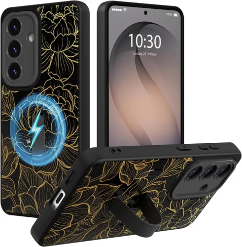 Miniatura 35 de Funda magnética compatible con Samsung Galaxy S25 Ultra para mujeres y hombres, estética flor de durazno, correa de muñeca ajustable incorporada